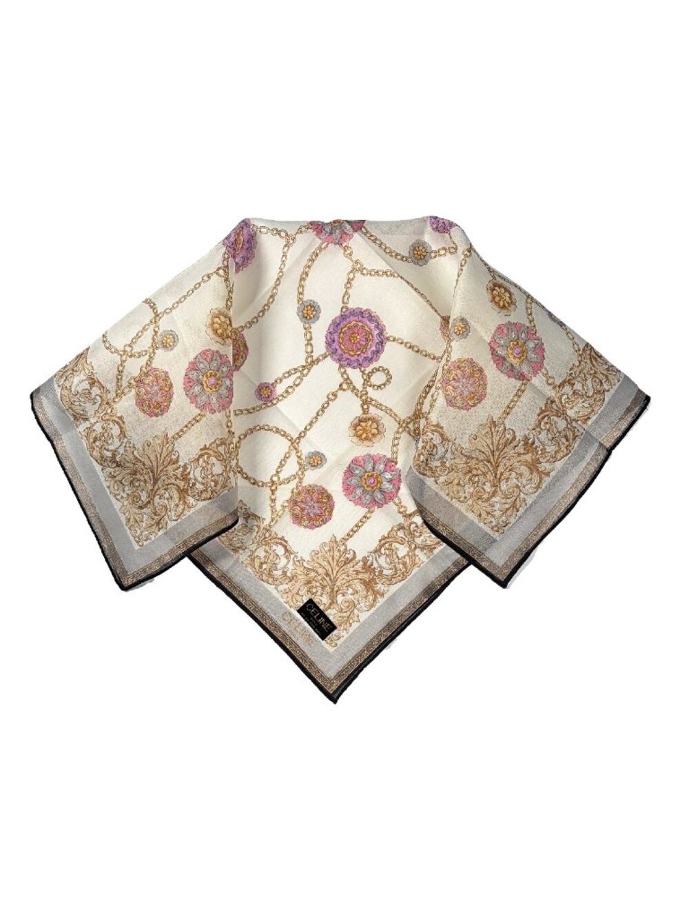 NWT Vintage Celine Floral Chain Lightweight Cotton Scarf 18" Square